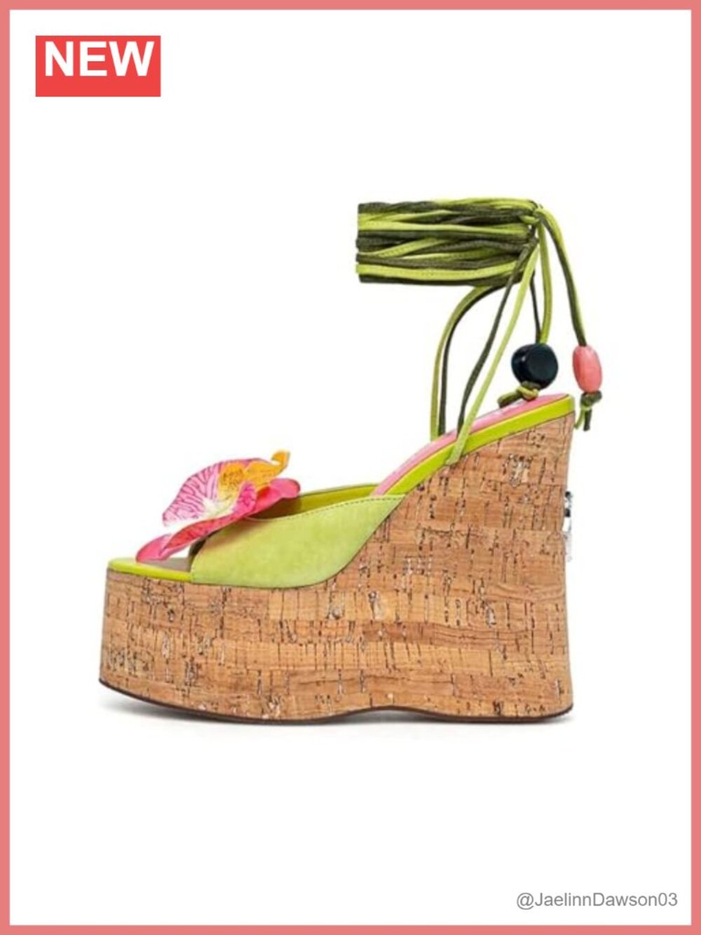 Cork Platform Wedge Sandals with Ankle Strap, Open Toe, Lace Up